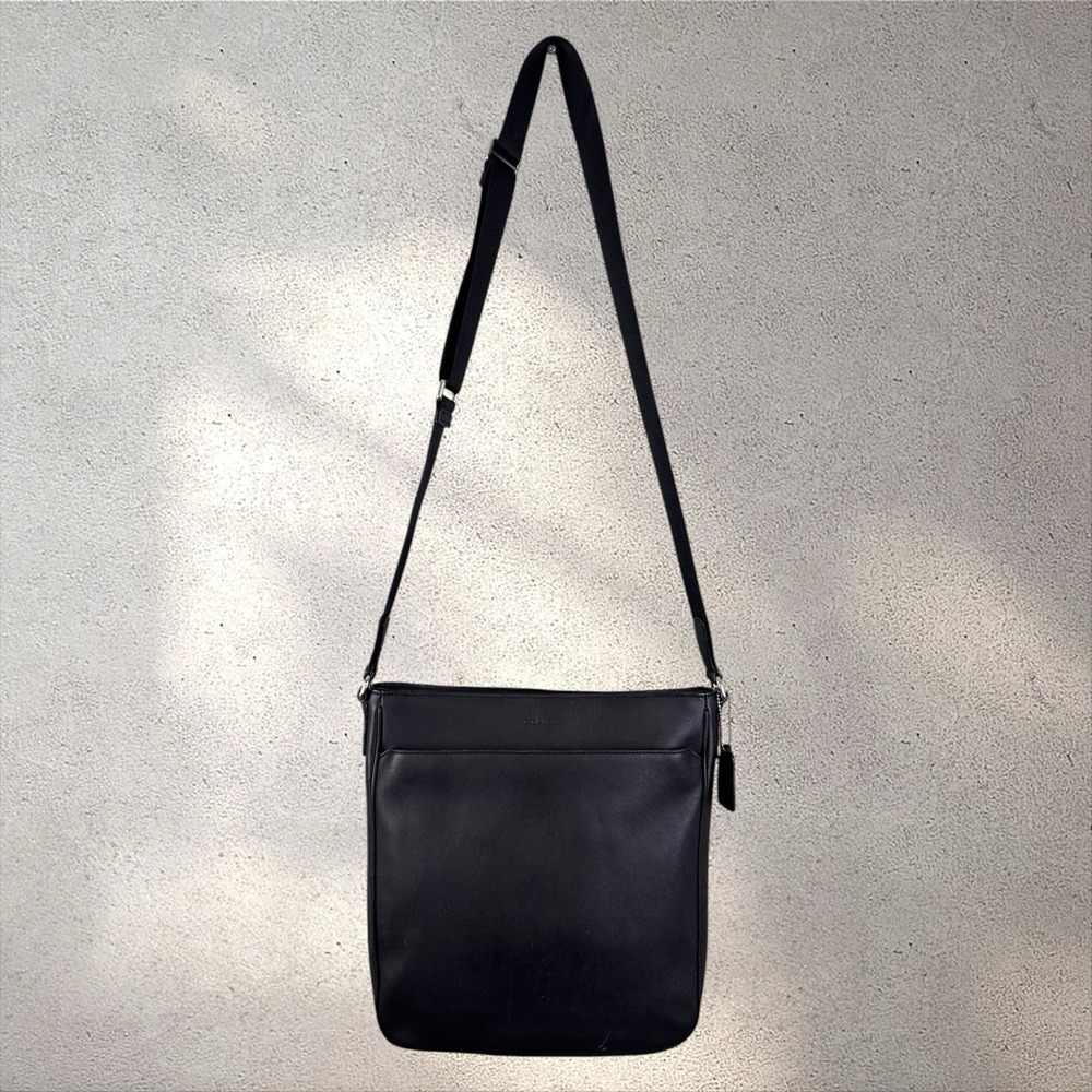 Auth COACH #F71286 Black Saffiano Leather Lexington File Crossbody Bag - Unisex